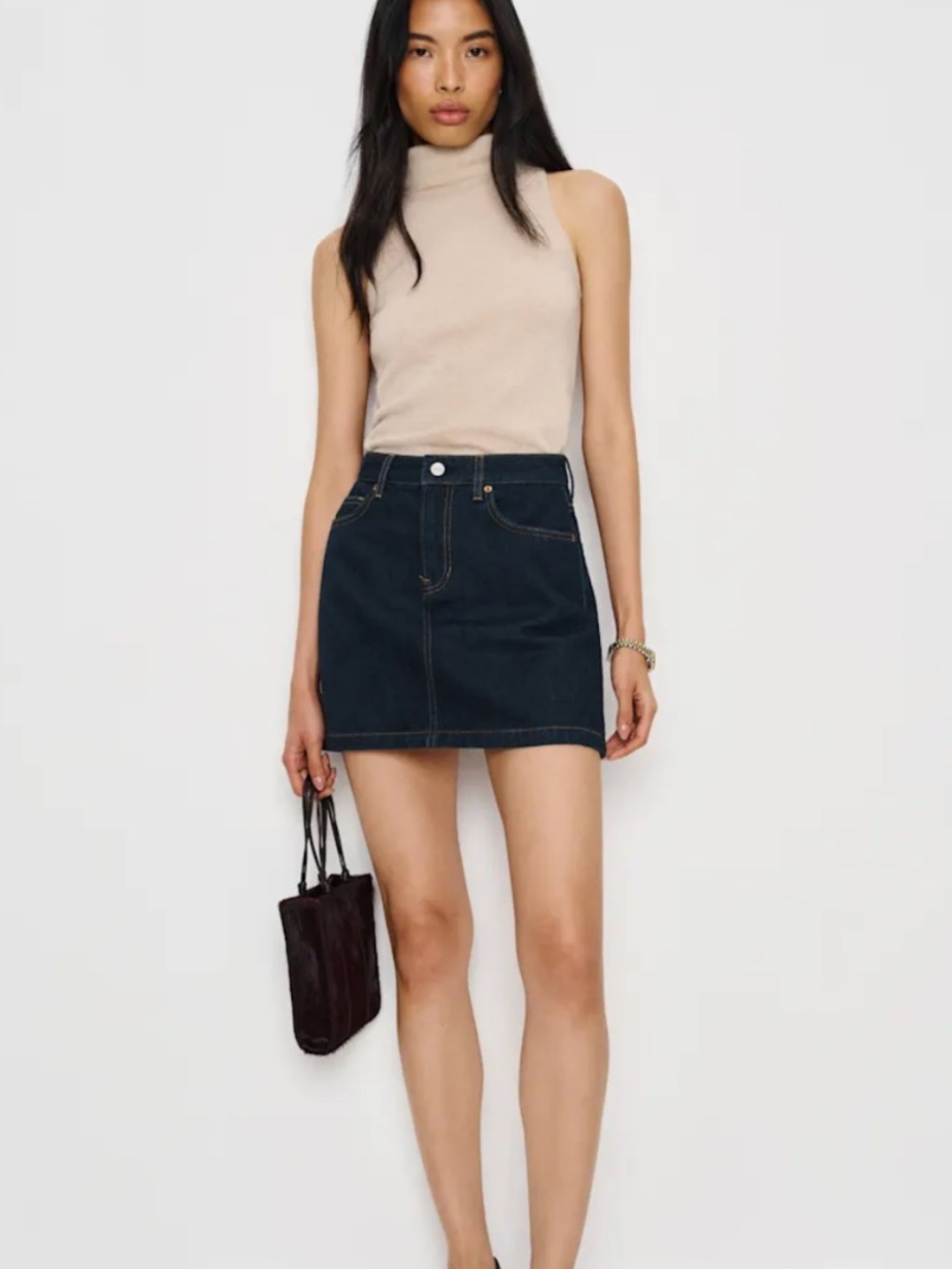 Reformation Rue High Rise Denim Mini Skirt Ondine size 26 NWOT